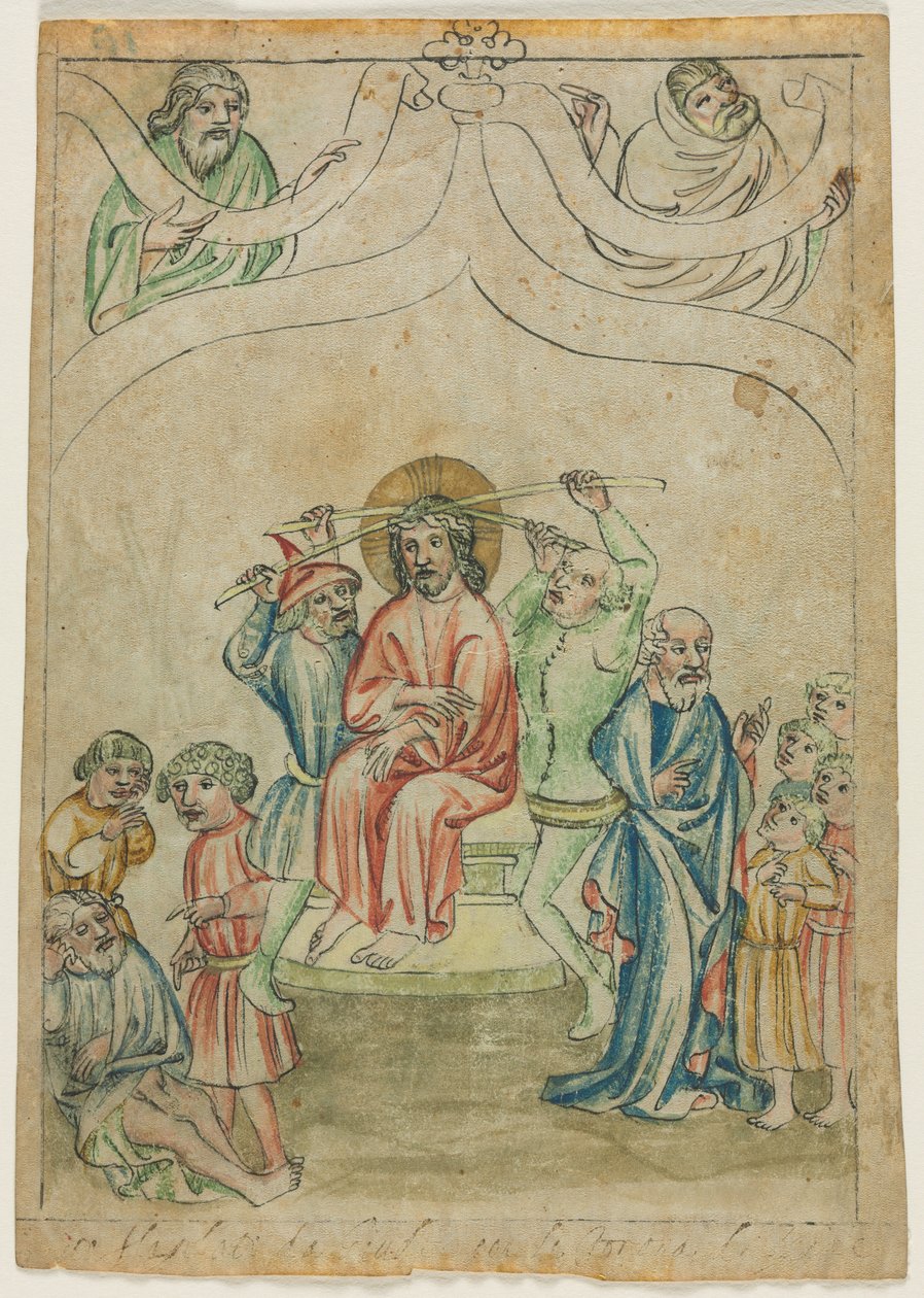 Yksi lehti Biblia Pauperumista: orjantappuroilla kruunattu Kristus (recto) tekijältä Unknown artist
