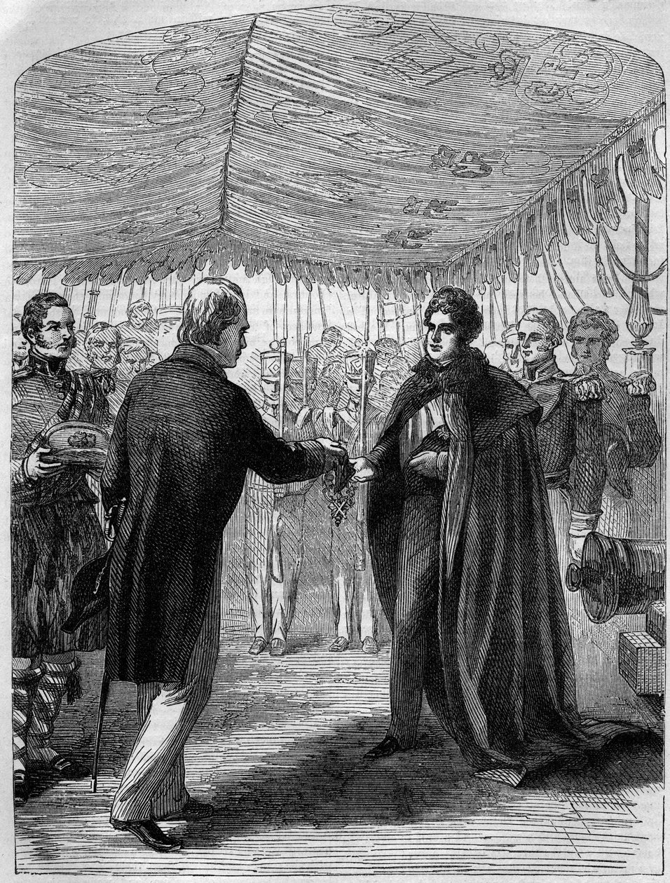 Sir Walter Scott luovuttaa Pyhän Andreaksen ristin kuningas Yrjö IV:lle tekijältä Unknown artist