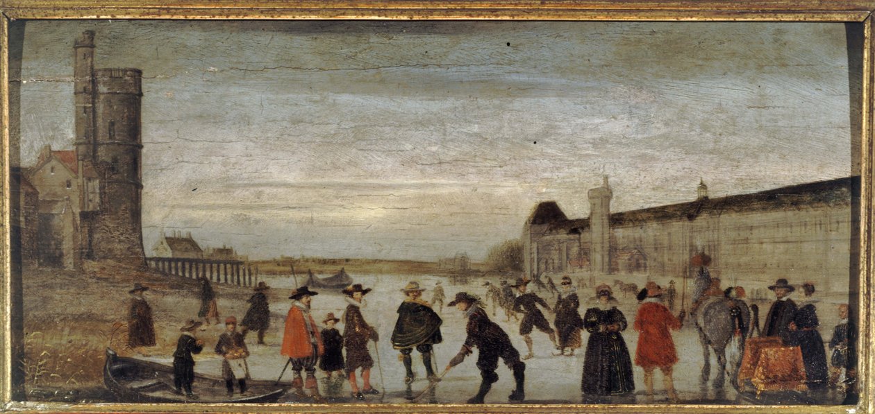 Luistelijoita Seinen rannalla vuonna 1608, noin 1608 (öljy puulle) tekijältä Unknown artist