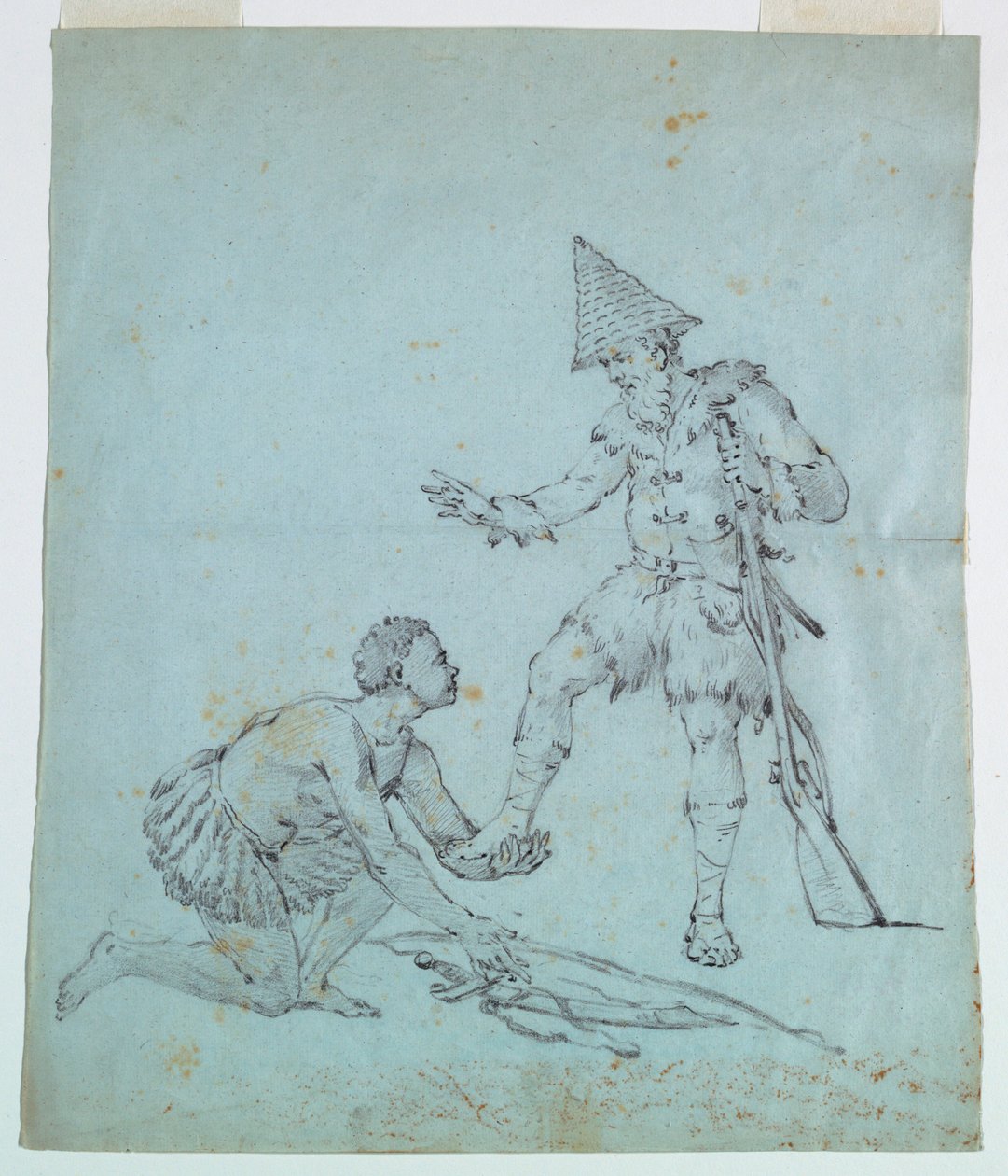 Luonnos puuvillapainatusta varten: Robinson Crusoe tekijältä Unknown artist