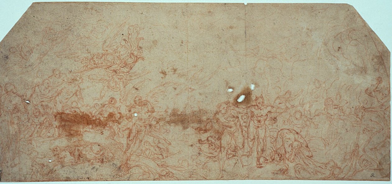 Luonnos viimeistä tuomiota varten (etusivu); pääpiirros (kääntöpuoli). tekijältä Unknown artist