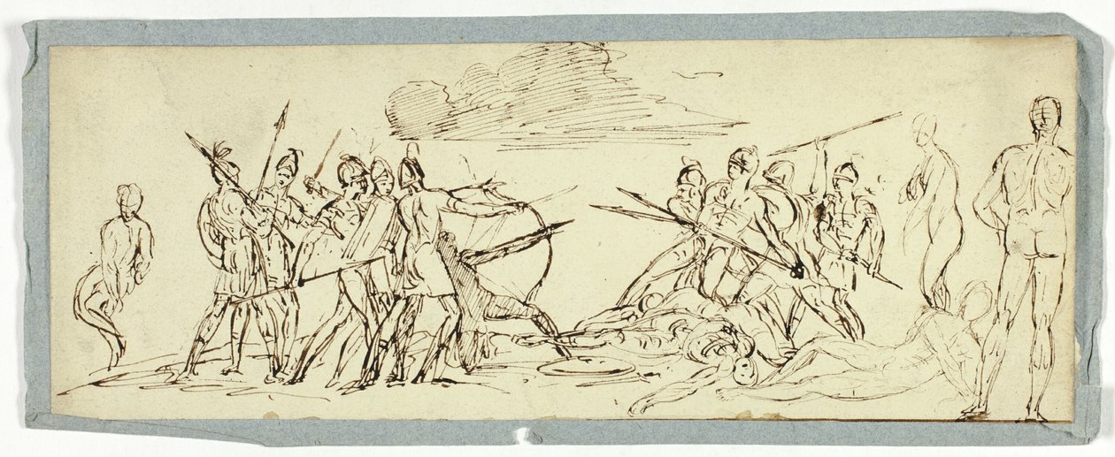 Luonnos taistelupaikasta (recto); Fregatti (käänteinen) tekijältä Unknown artist