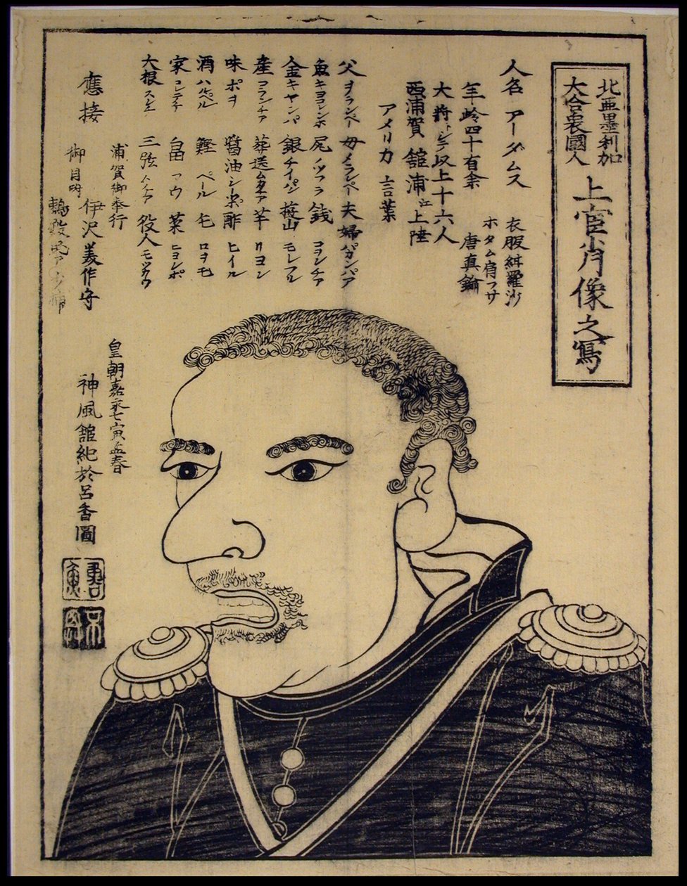 Luonnos korkea-arvoisen upseerin muotokuvasta, Amerikan suurista Yhdysvalloista (Kita Amerika dai gasshukokujin, Jokan shozo no utsushi tekijältä Unknown artist