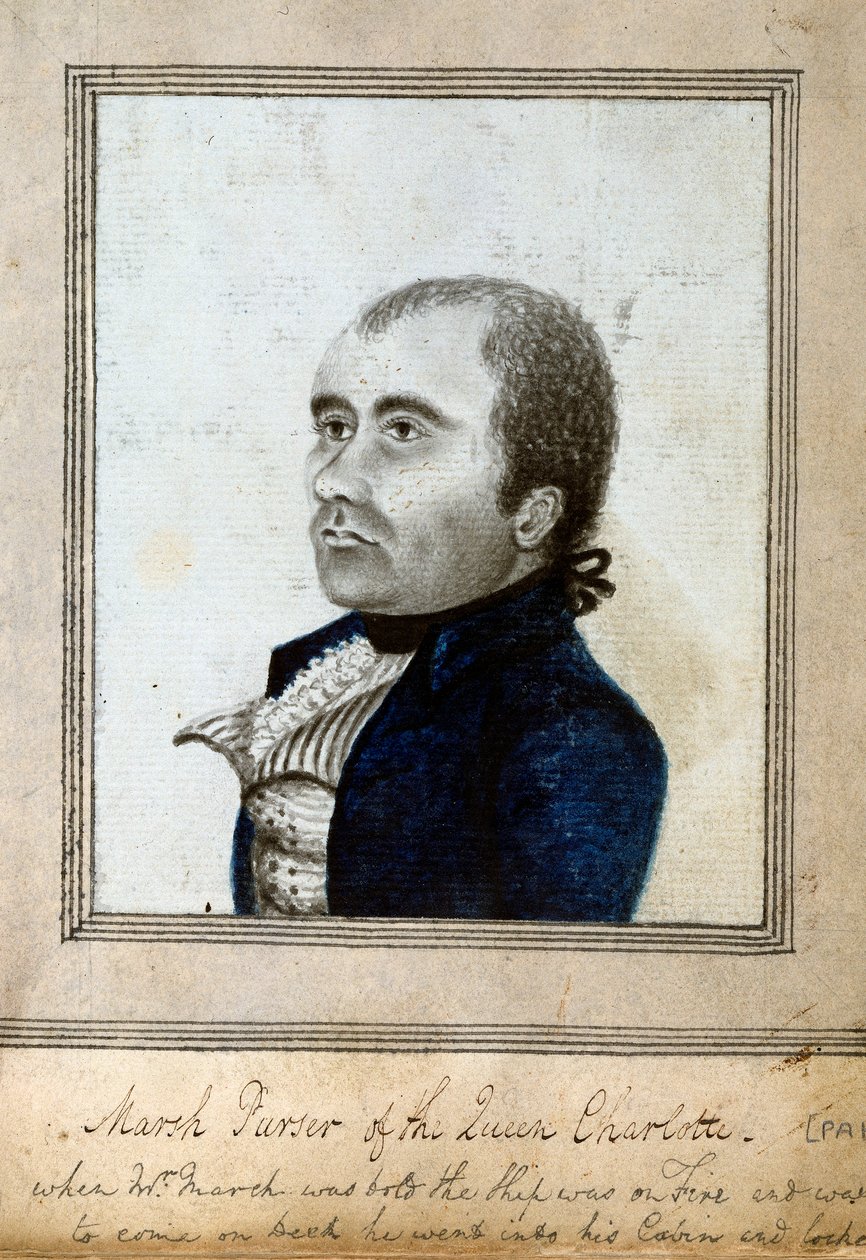 Kuningatar Charlotten purserin Marshin muotokuva, noin 1794 (pesu, sininen, harmaa). tekijältä Unknown artist