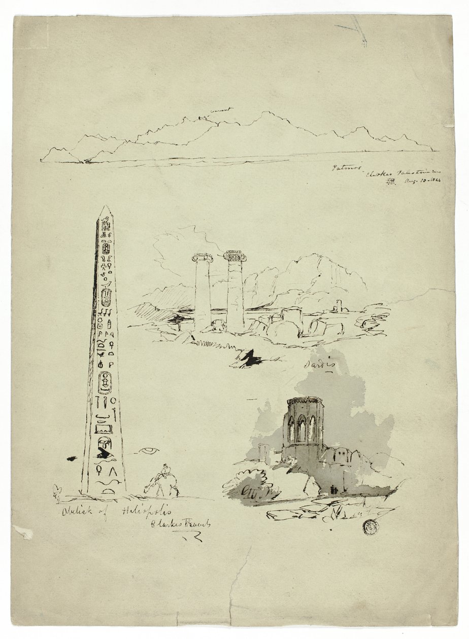 Luonnoksia Patmoksesta, Sardista, Heliopoliksen obeliskista tekijältä Unknown artist