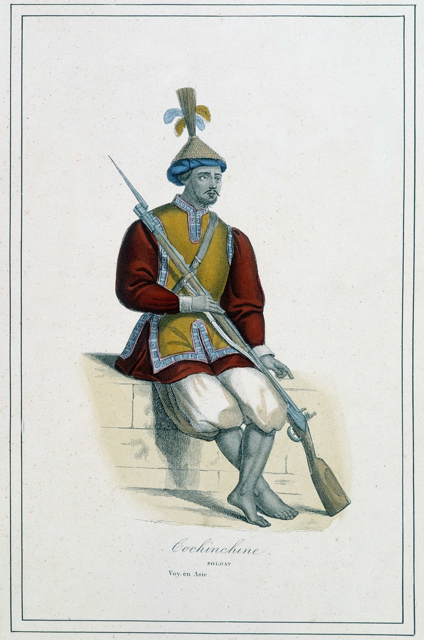 Cochinchinean-panssari sotilas - apotti Paul Jonhanneaud, Librairie des Bons livres, "Maan eri kansat" tekijältä Unknown artist