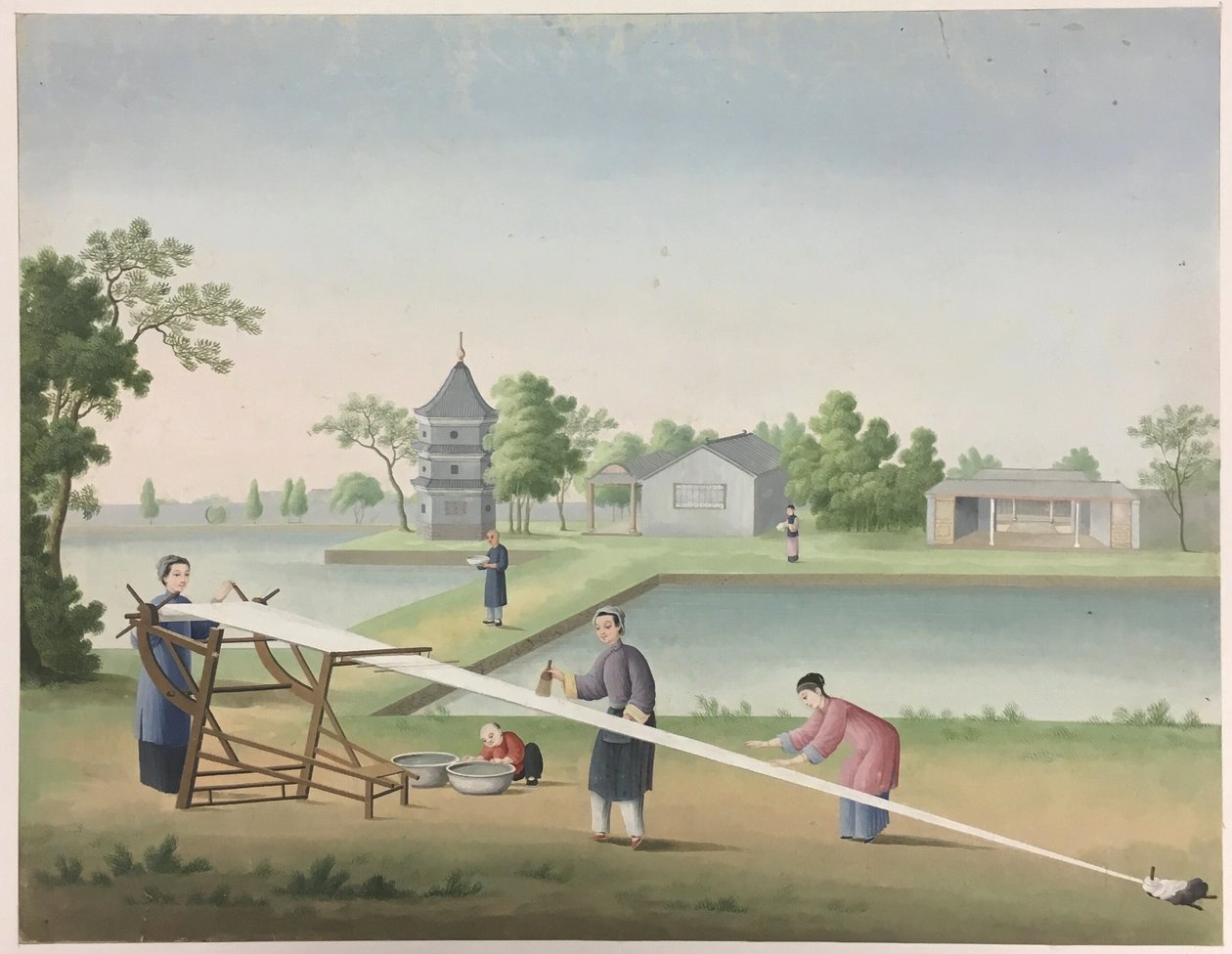 Kankaan kehrääminen, teelehtien valmistaminen, silkin valmistaminen. tekijältä Unknown artist
