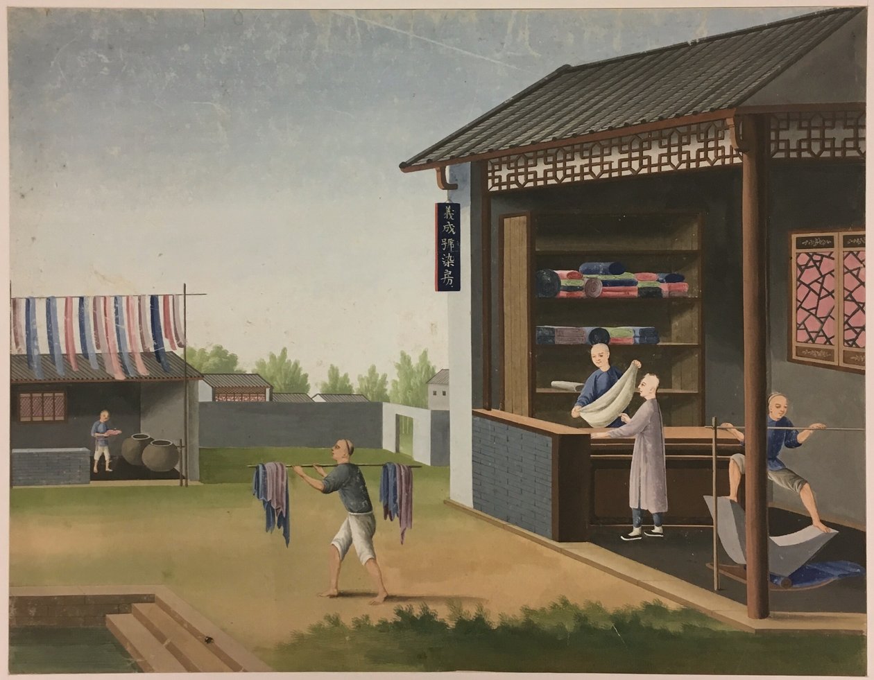 Kankaan kehrääminen, teelehtien valmistaminen, silkin valmistaminen. tekijältä Unknown artist