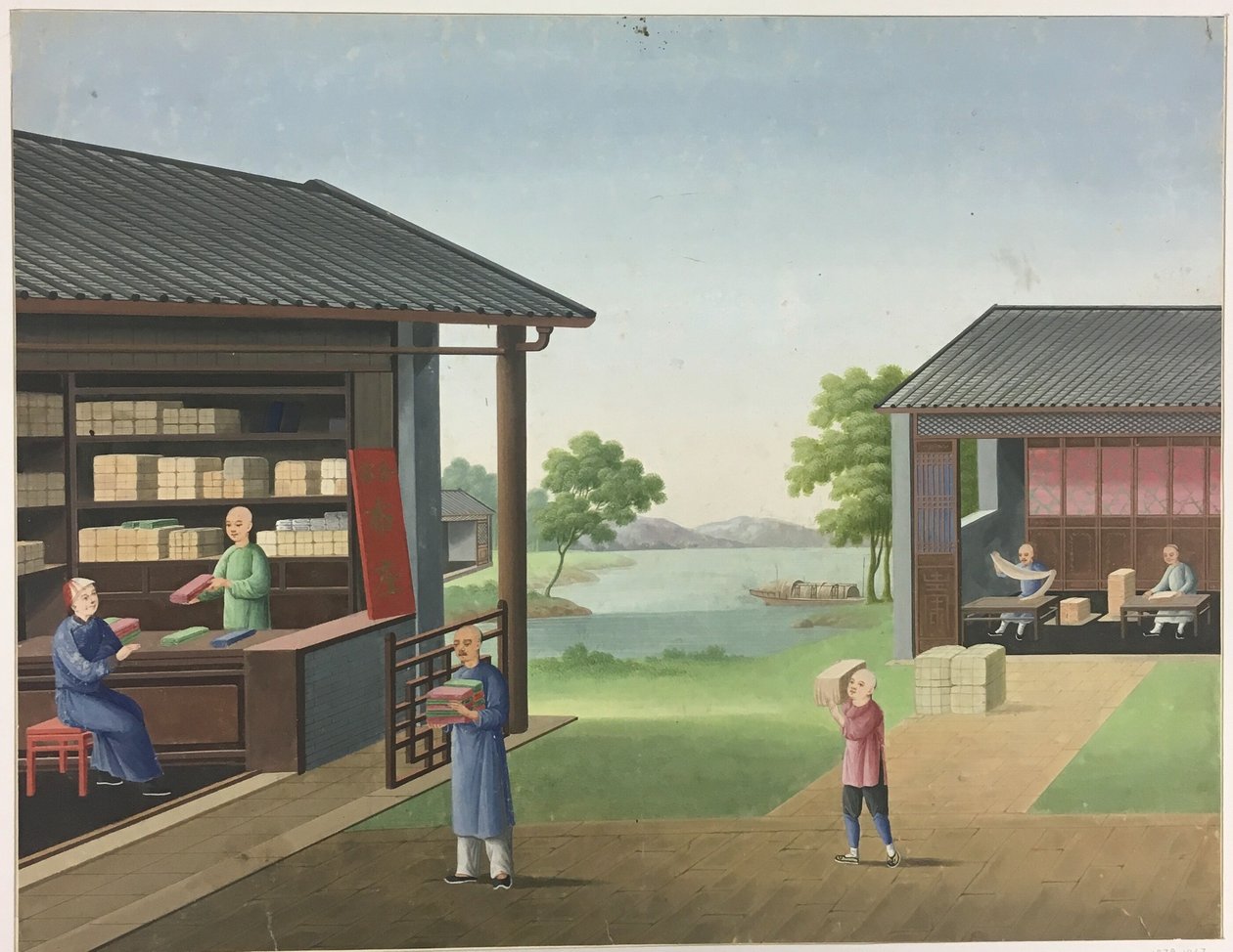 Kankaan kehrääminen, teelehtien valmistaminen, silkin valmistaminen. tekijältä Unknown artist