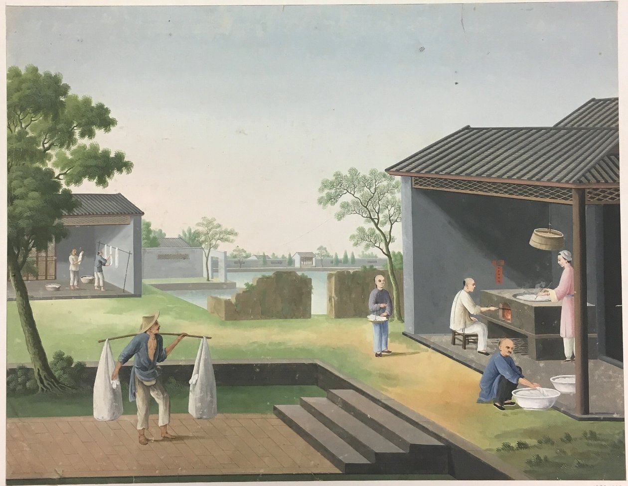 Kankaan kehrääminen, teelehtien valmistaminen, silkin valmistaminen. tekijältä Unknown artist