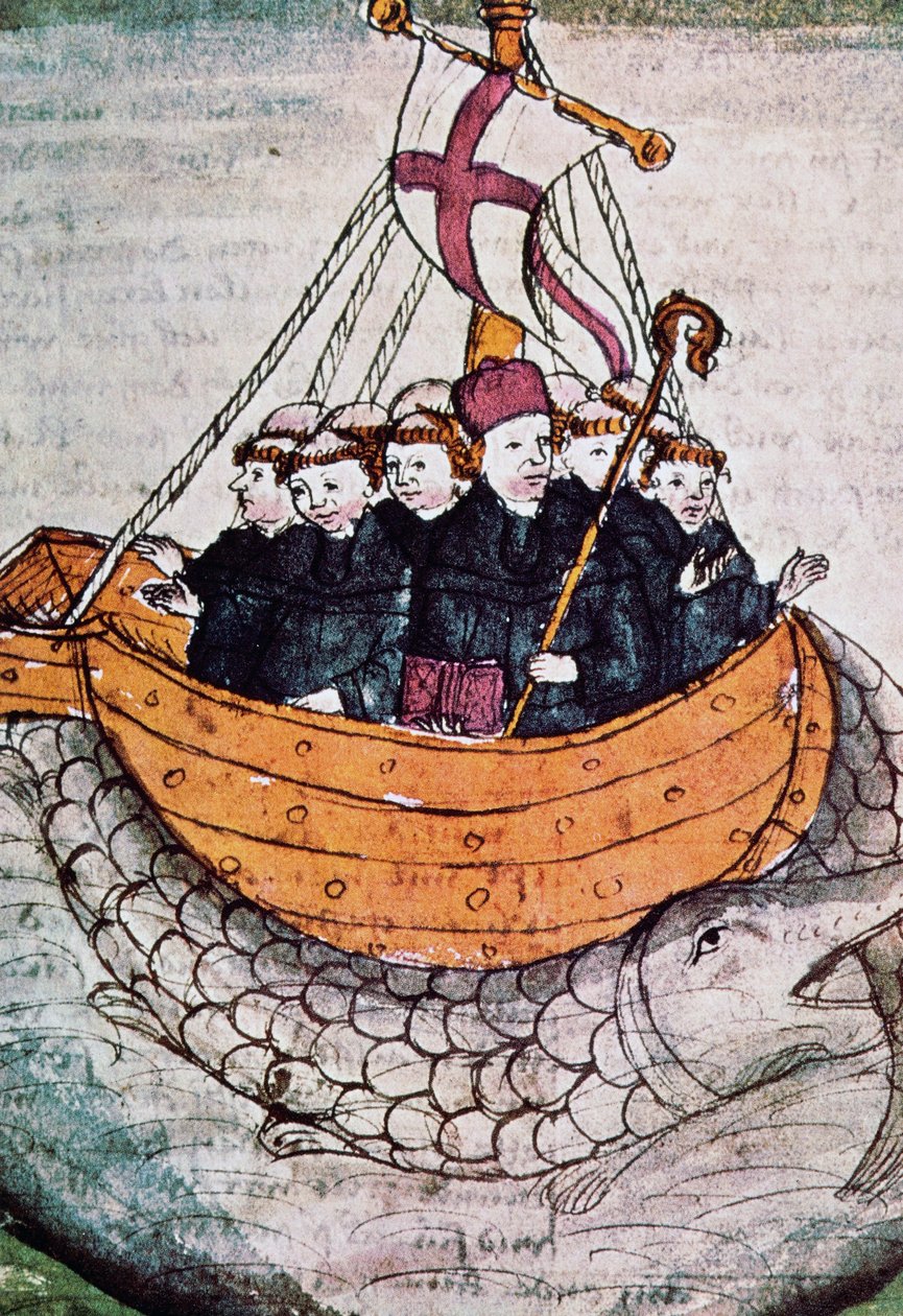 St Brendan valaalla, miniatyyri saksankielisestä käsikirjoituskäännöksestä tekijältä Unknown artist