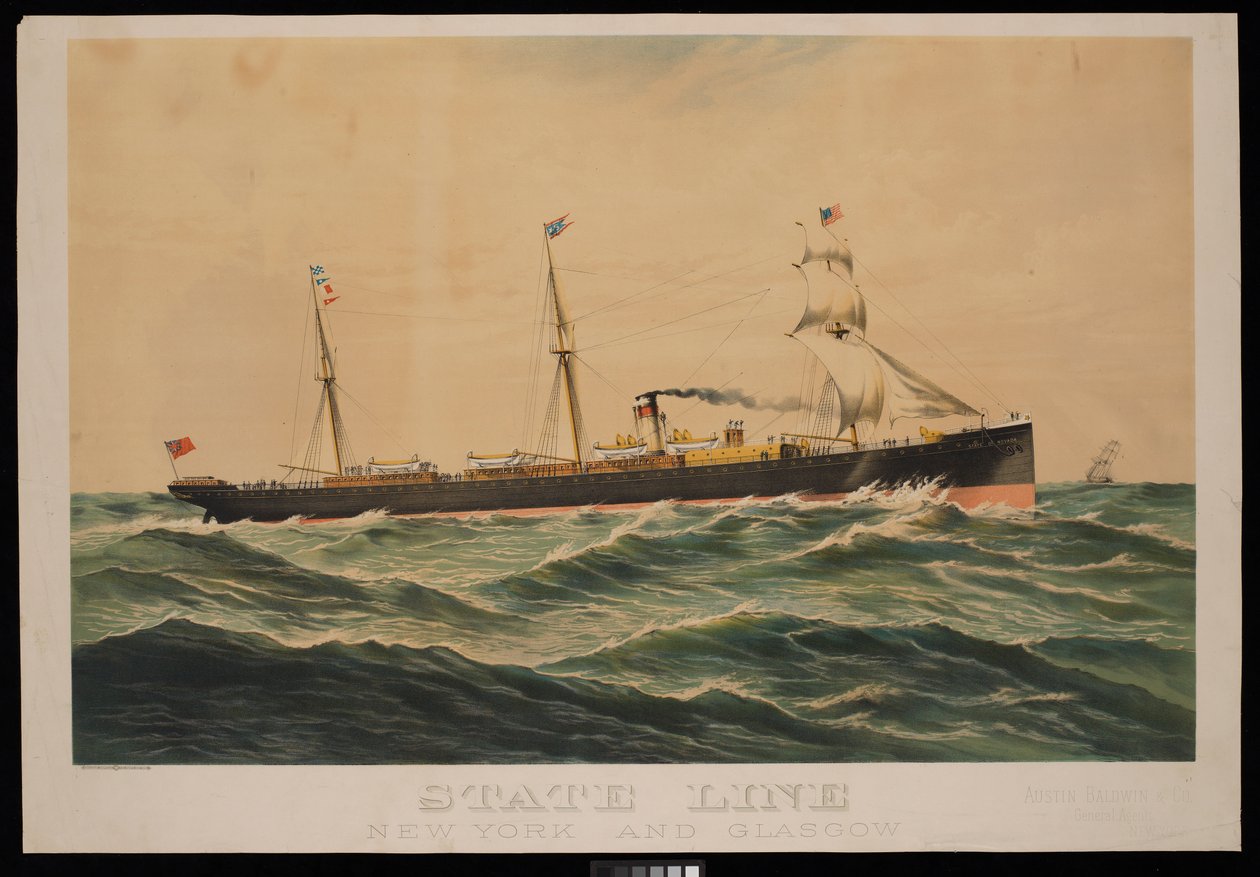 State Line New York and Glasgow, Austin Baldwin  Co General Agents New York (kromolitografia) (kromolitografia) tekijältä Unknown artist