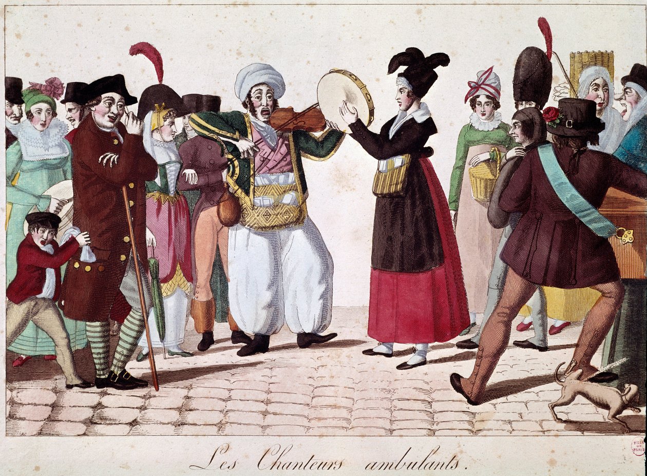 Katumuusikot (katsojia kaduilla) (Litografia tekijältä Unknown artist