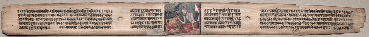 Sudhana ja Rishi Bhishmottaranirgosha: Folio 94 (suora), Gandavyuha-sutrasta (Korkeimman joukon kirjoitus) tekijältä Unknown artist