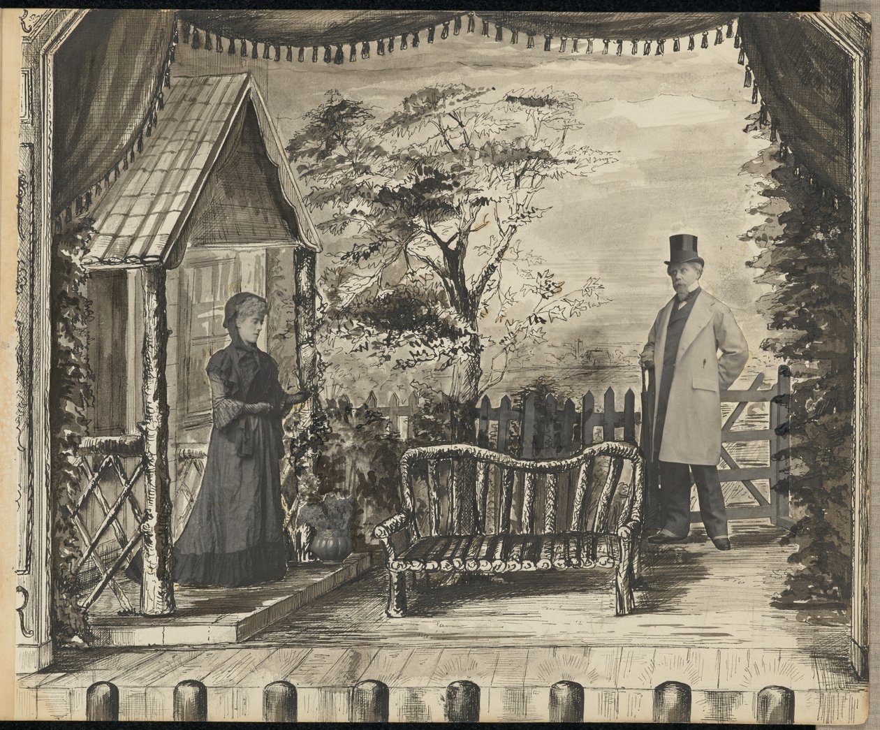 [Tableau vivant miehestä ja naisesta teatterilavalla] tekijältä Unknown artist