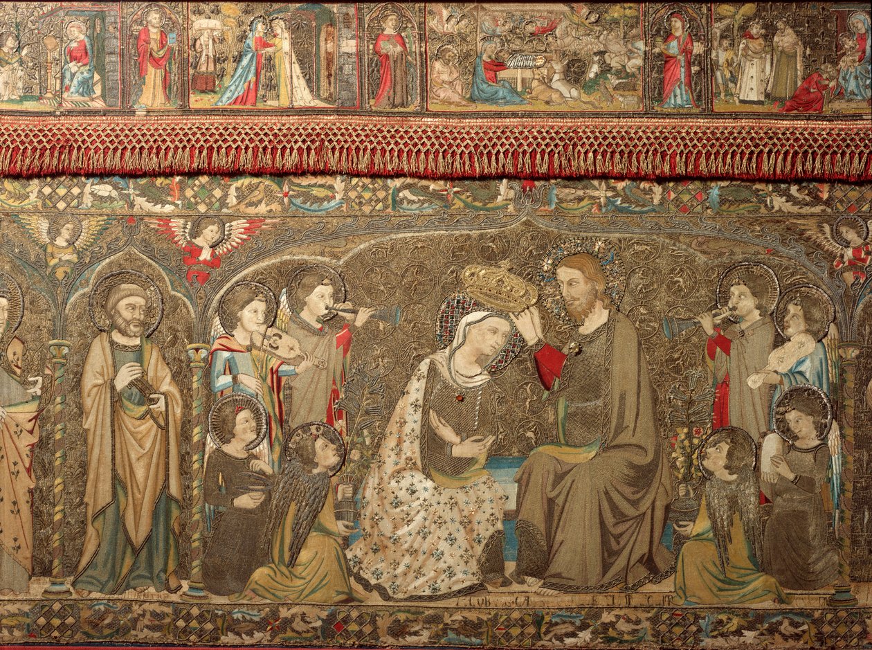 Neitsyen kruunausta edustavaa alttaria koristava kuvakudos - Santa Maria Novellan kirkosta tekijältä Unknown artist
