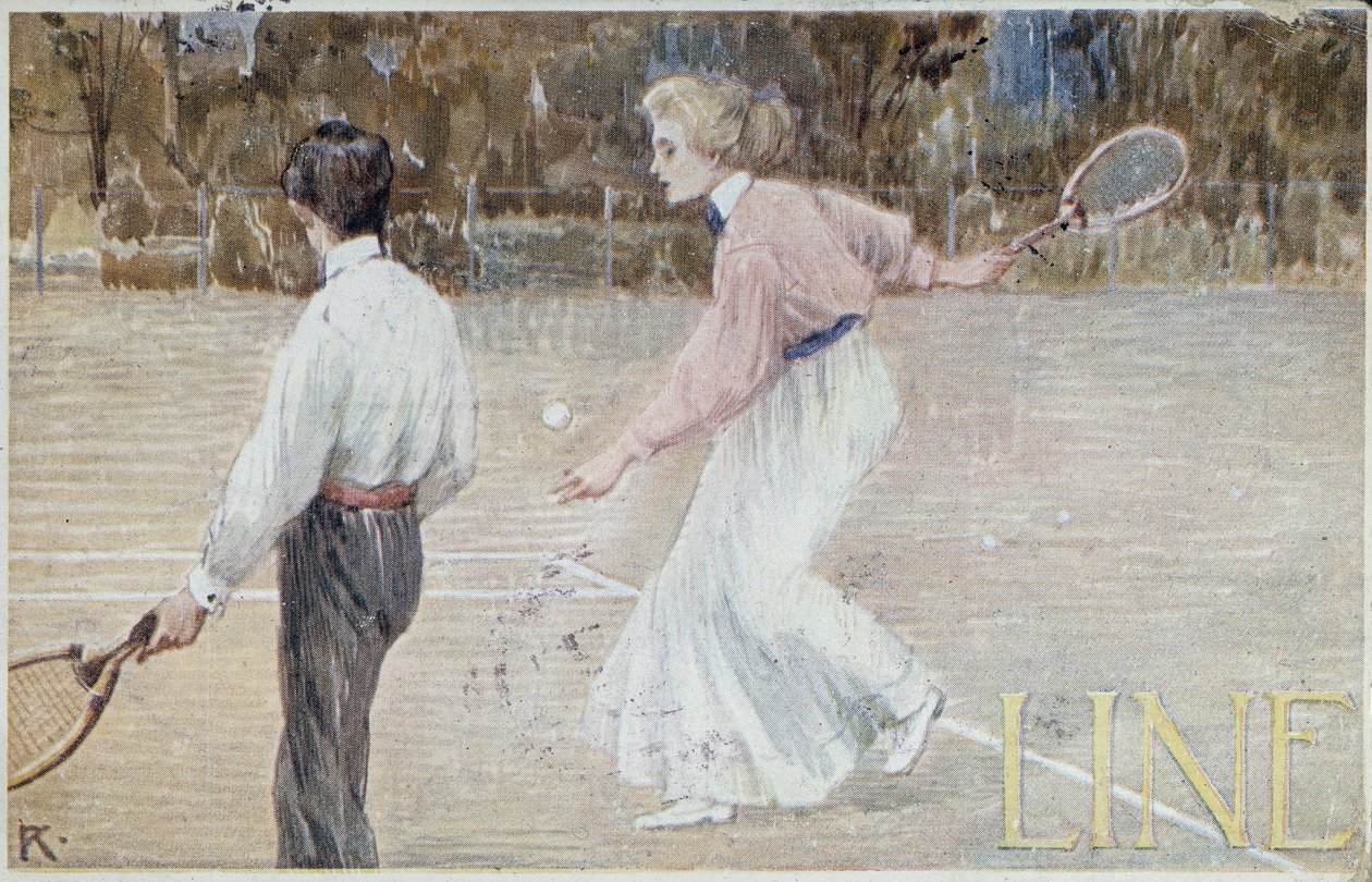 Tennispelaajat - postikortti, noin 1890 tekijältä Unknown artist