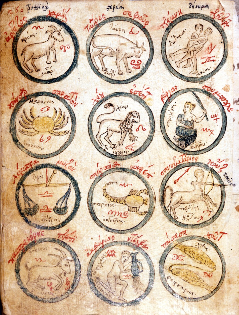 12 horoskooppimerkkiä - "Astrologisissa ja kabalistisissa kaavioissa", 1400-luvun alussa. tekijältä Unknown artist