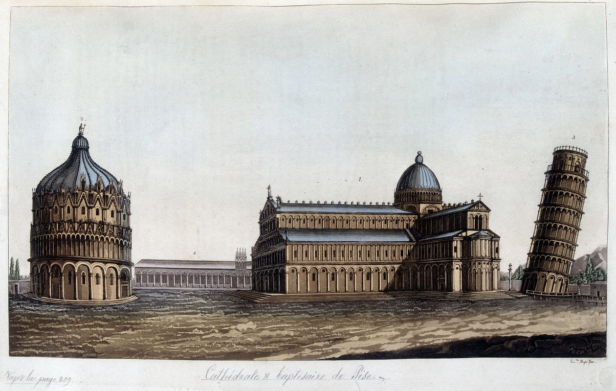 Baptistere, Dome ja Pisan torni, Italia. tekijältä Unknown artist