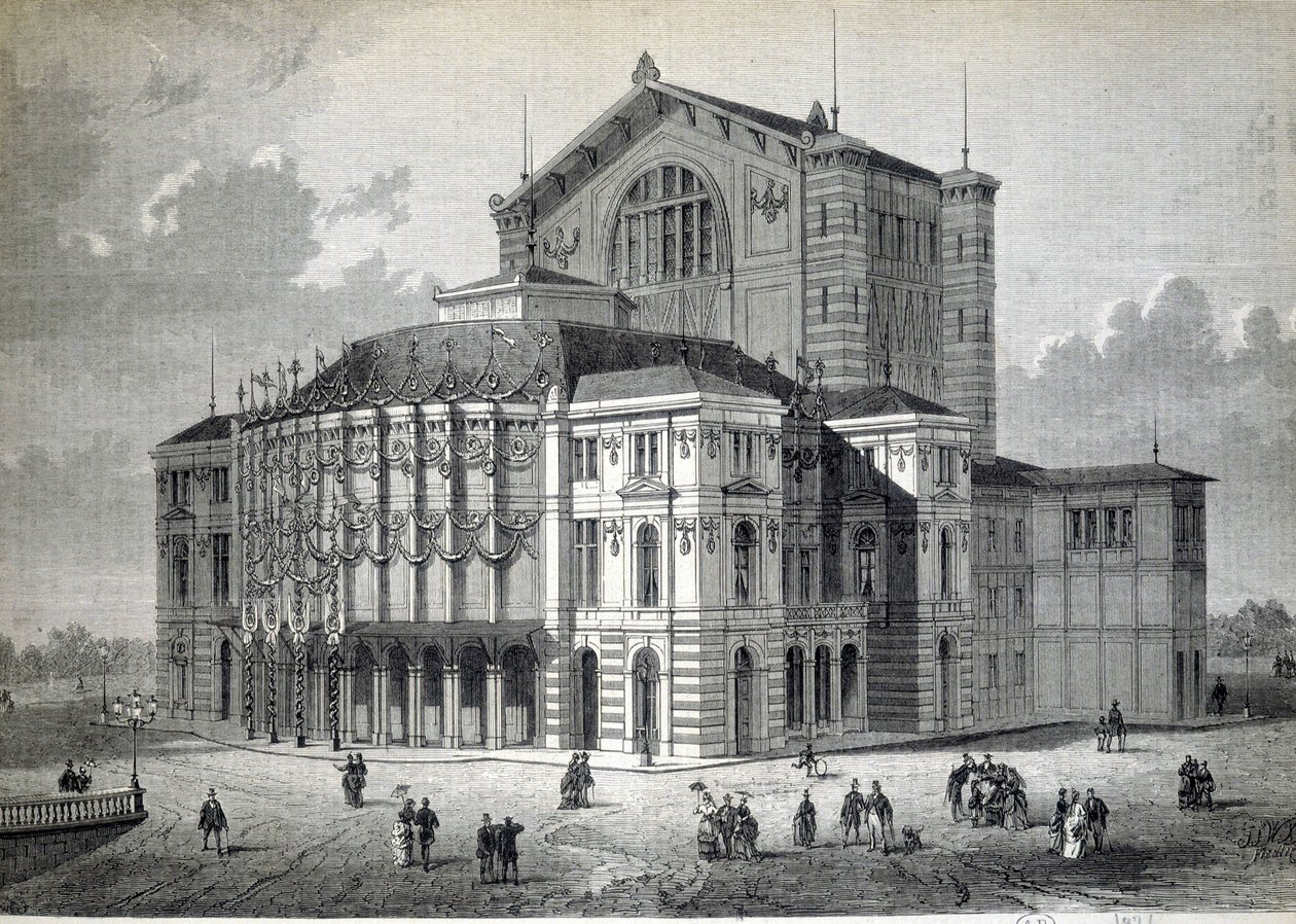 Bayreuthin malliteatteri, joka rakennettiin Richard Wagnerin aloitteesta ja vihittiin käyttöön vuonna 1876 tekijältä Unknown artist