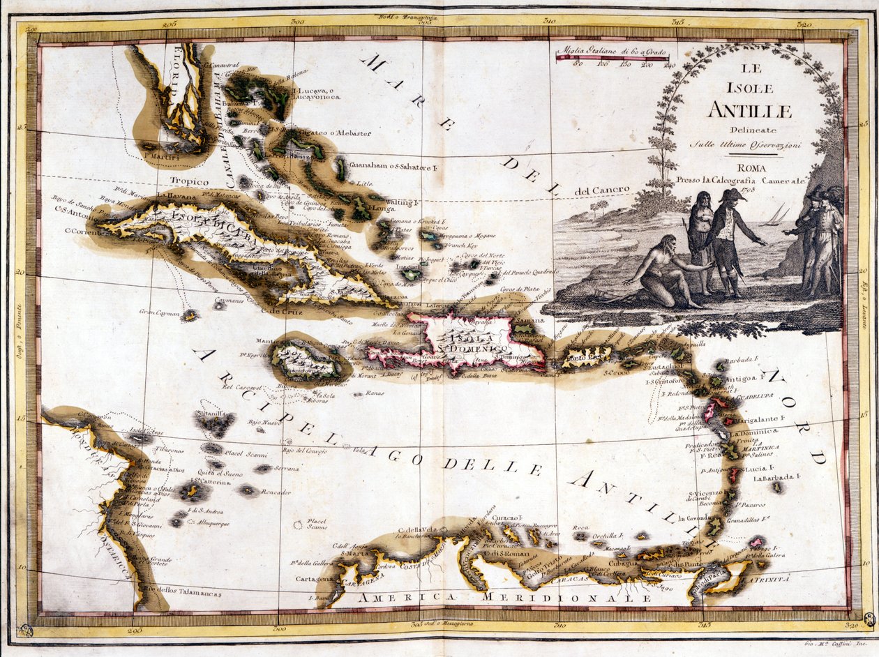 Karibian saaristo, joka perustuu vuoden 1798 atlassiin. tekijältä Unknown artist