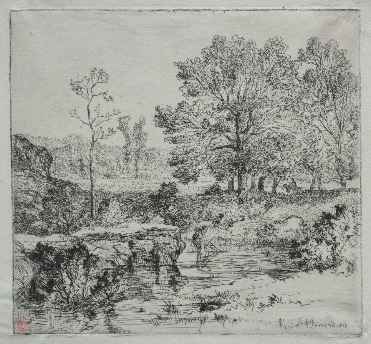 Metsän reuna. Katkarapujen kalastaja tekijältä Unknown artist