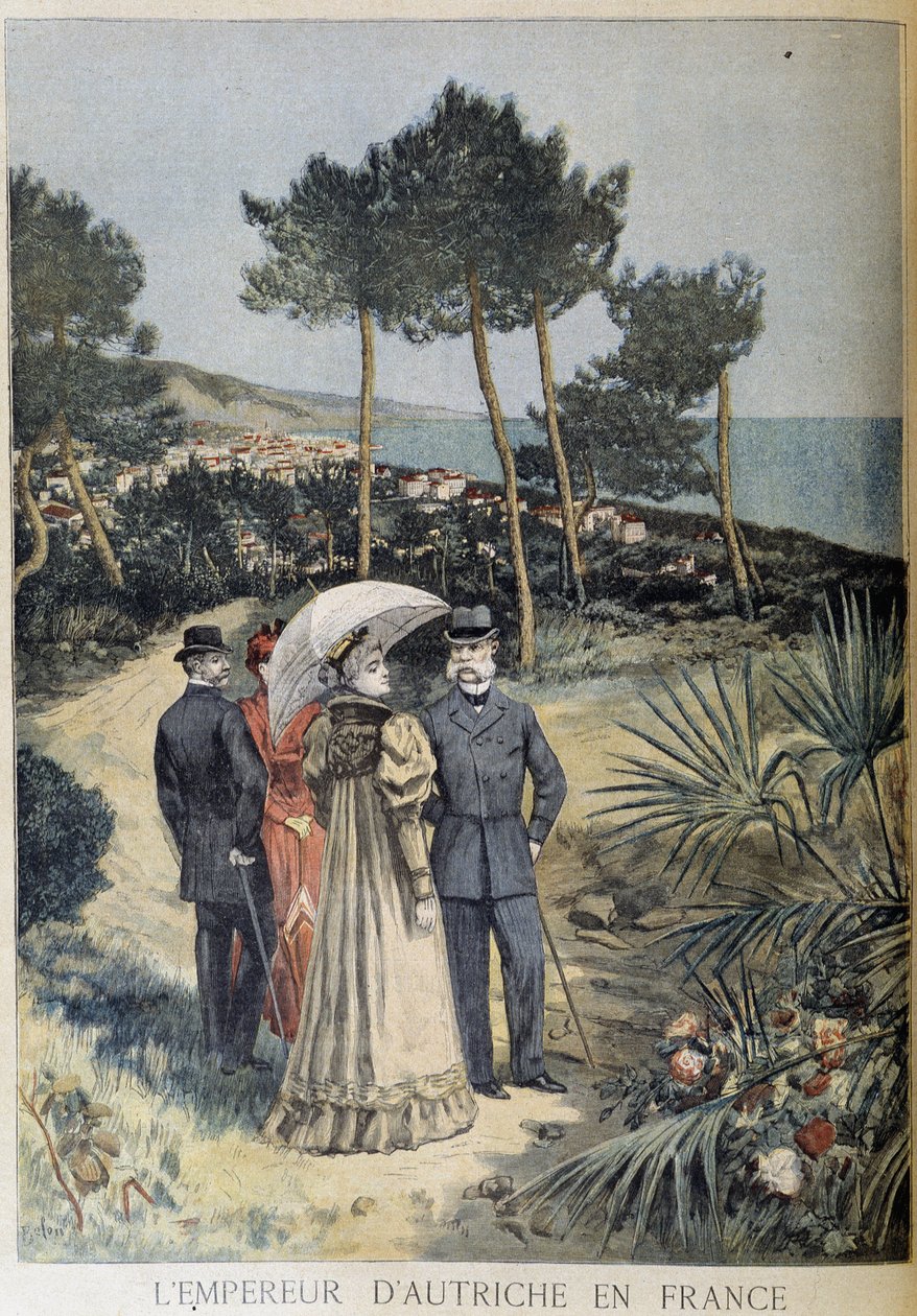Itävallan keisari Ranskassa (keisariparin Francis Josephin ja Itävallan Elisabethin (Sissi) vierailu Ranskan Rivieralla) - Le Petite Journalissa 19.3.1894 tekijältä Unknown artist