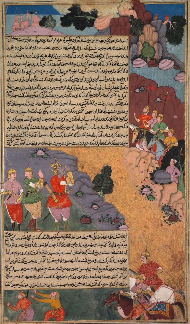 Valkoisen hevosen ensimmäinen seikkailu, sivu Khan Khananin Razm Namasta (Sotien kirja) tekijältä Unknown artist