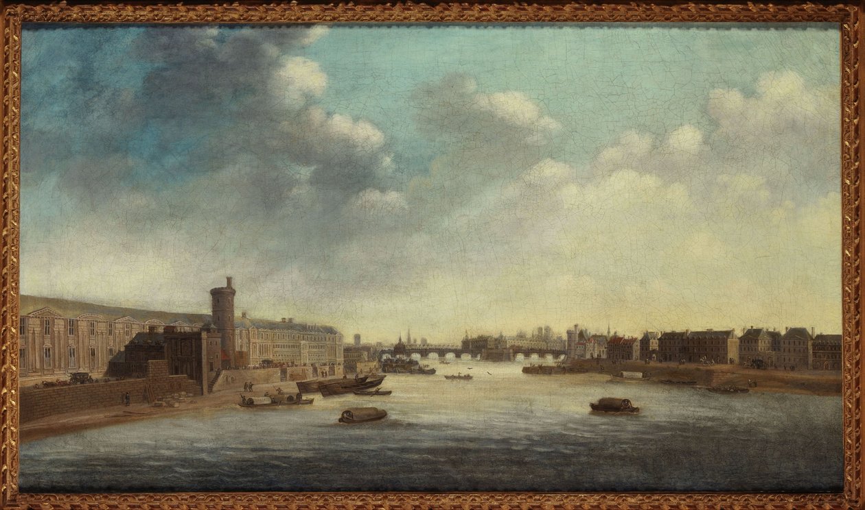 Grande Galerie du Louvre, jossa Porte Neuve, Pont-Neuf, Cité, Tour de Nesle ja Quai Malaquais, noin 1640, vuosien 1635 ja 1645 välillä (öljy kankaalle). tekijältä Unknown artist