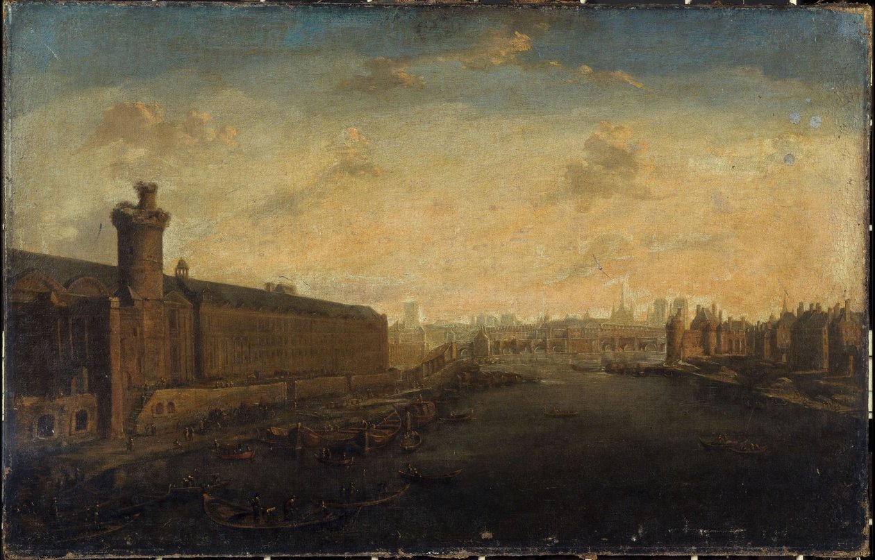 Grande Galerie du Louvre, jossa Porte Neuve, Pont-Neuf, Cité, Tour de Nesle ja Quai Malaquais, noin 1640, nykyiset 1. ja 6. arrondissementit, vuosien 1635 ja 1645 välillä (öljy kankaalle). tekijältä Unknown artist