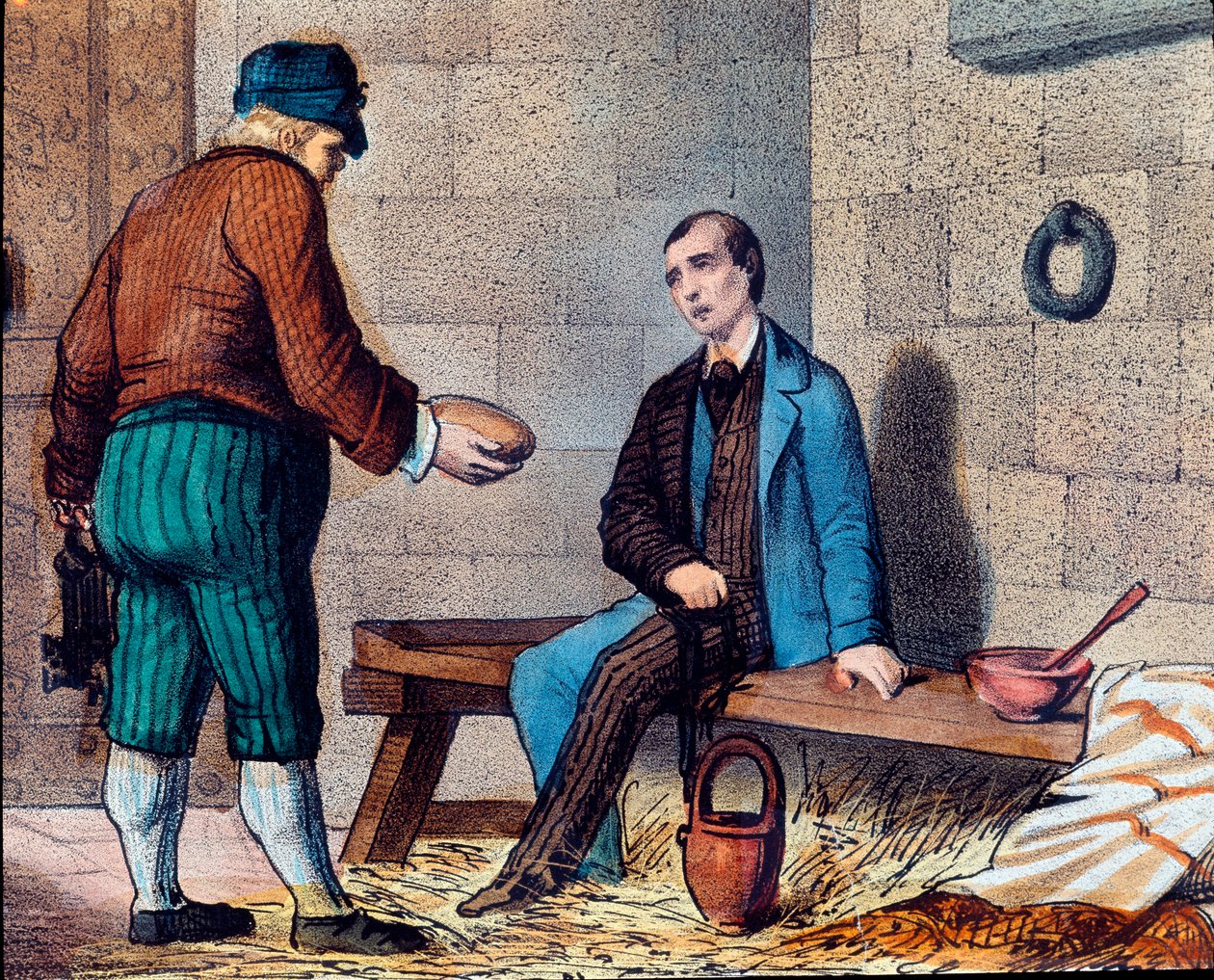 Italialainen patriootti Silvio Pellico (1798-1854) syyttää karbonarismista (carbonari) ja sulkee Spielbergin (Spilberkin) linnoituksen Moravian litografiaan 1800-luvulla. tekijältä Unknown artist