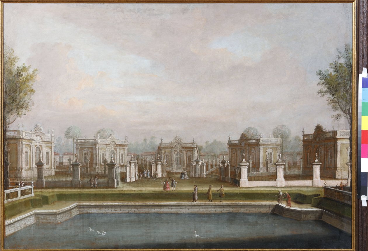 Anonymousin eläintarha Kuskovon palatsipuistossa. Öljy kankaalle, 1700-luvun puoliväli. Museum Palace Theatre Ostankino, Moskova tekijältä Unknown artist