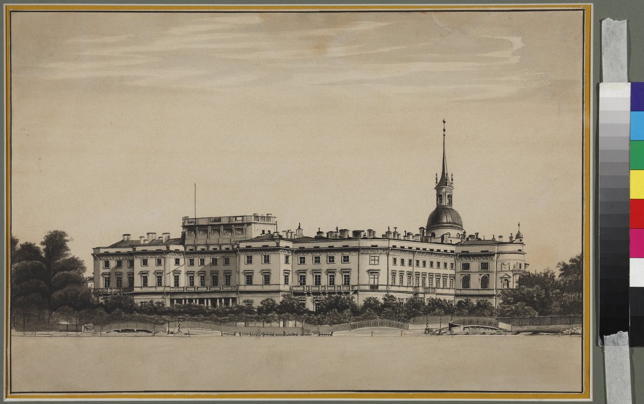 Mikaelin palatsi Pietarissa - Anonyymi. Kynä, sivellin, muste paperille tekijältä Unknown artist