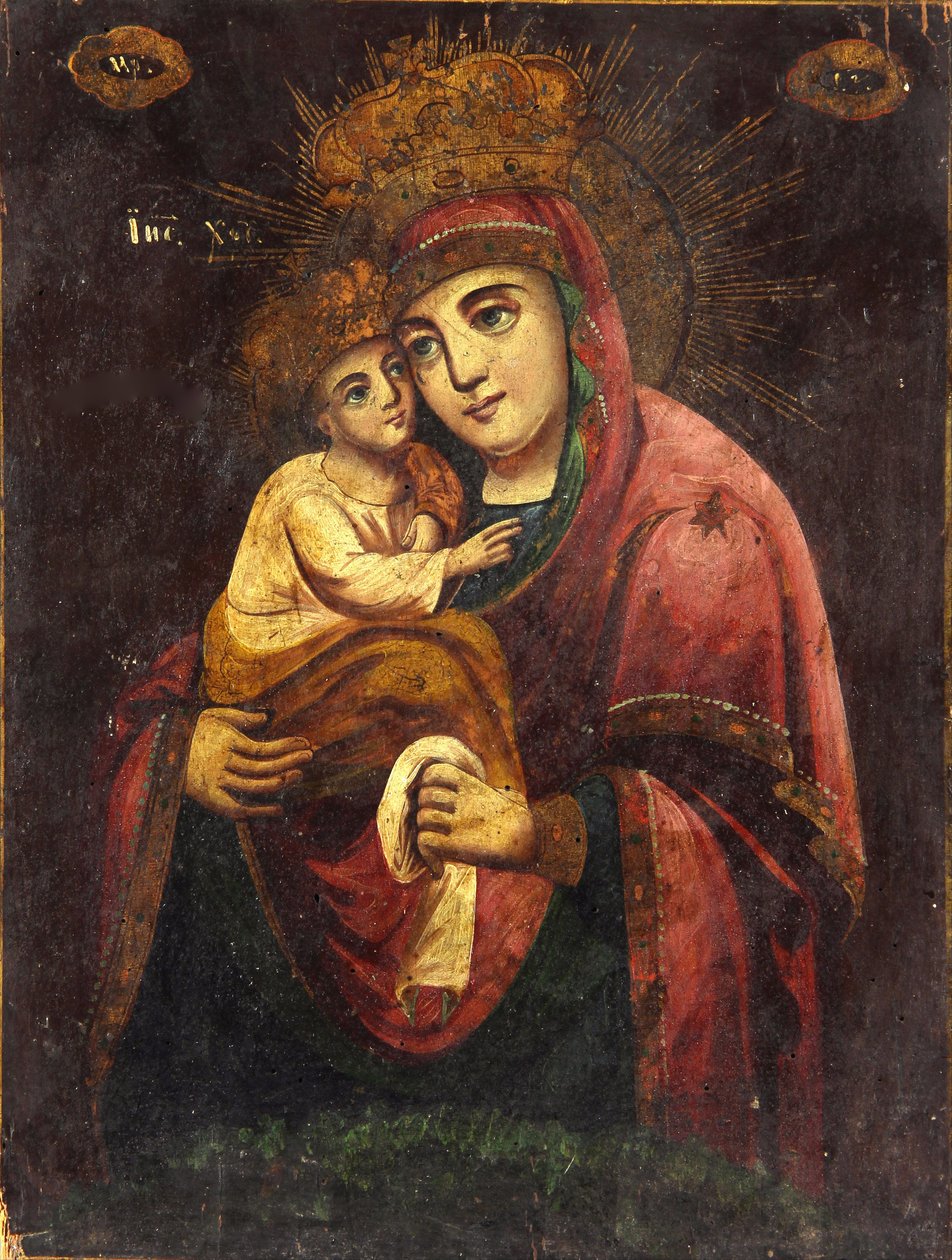 Jumalanäiti Pochayivin Neitsyt Maria - Nimetön - n. 1850 - Tempera paneelissa - 40,2x30,5 - Ivan Honchar Museum Kiev tekijältä Unknown artist