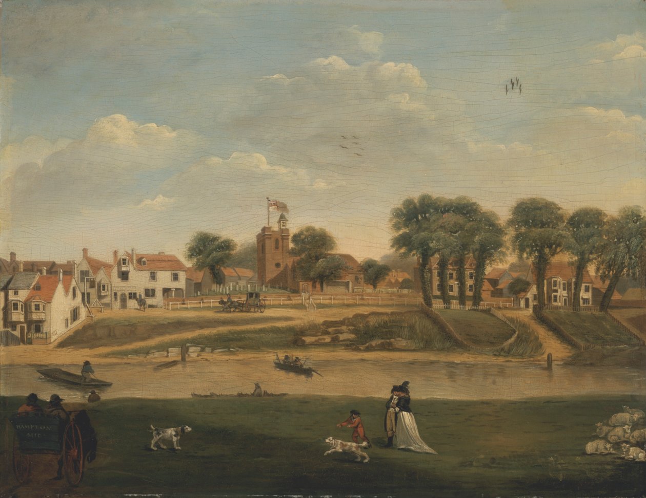 Old Parish Church and Village, Hampton-on-Thames, Middlesex, 1700-luku tekijältä Unknown artist