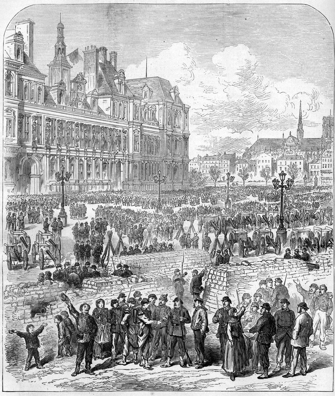 Pariisin kommuuni vuonna 1871. Federesin (Communards) barrikadit ja tykistöpuisto, Place de l