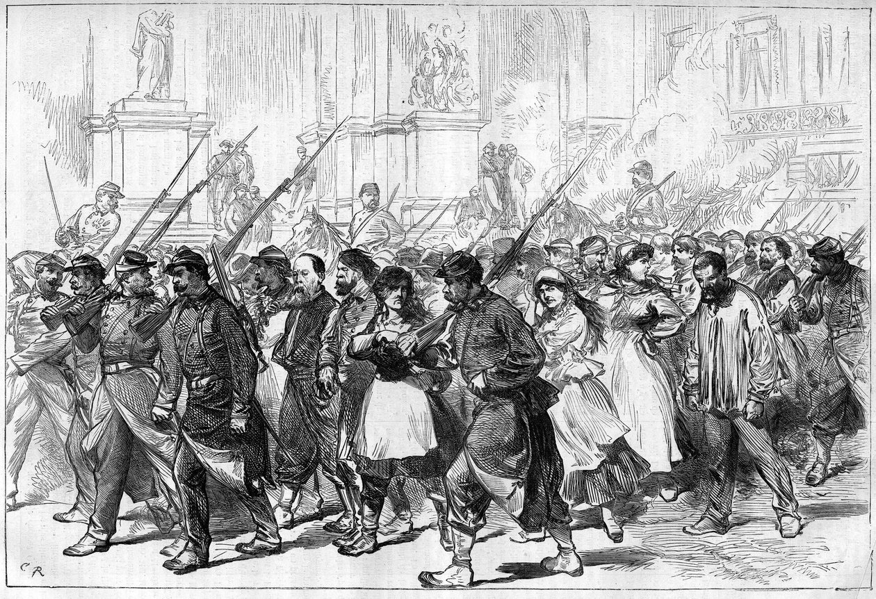 Pariisin kommuuni vuonna 1871. Federesin saattue (communards) vangittiin, kulki Place de l