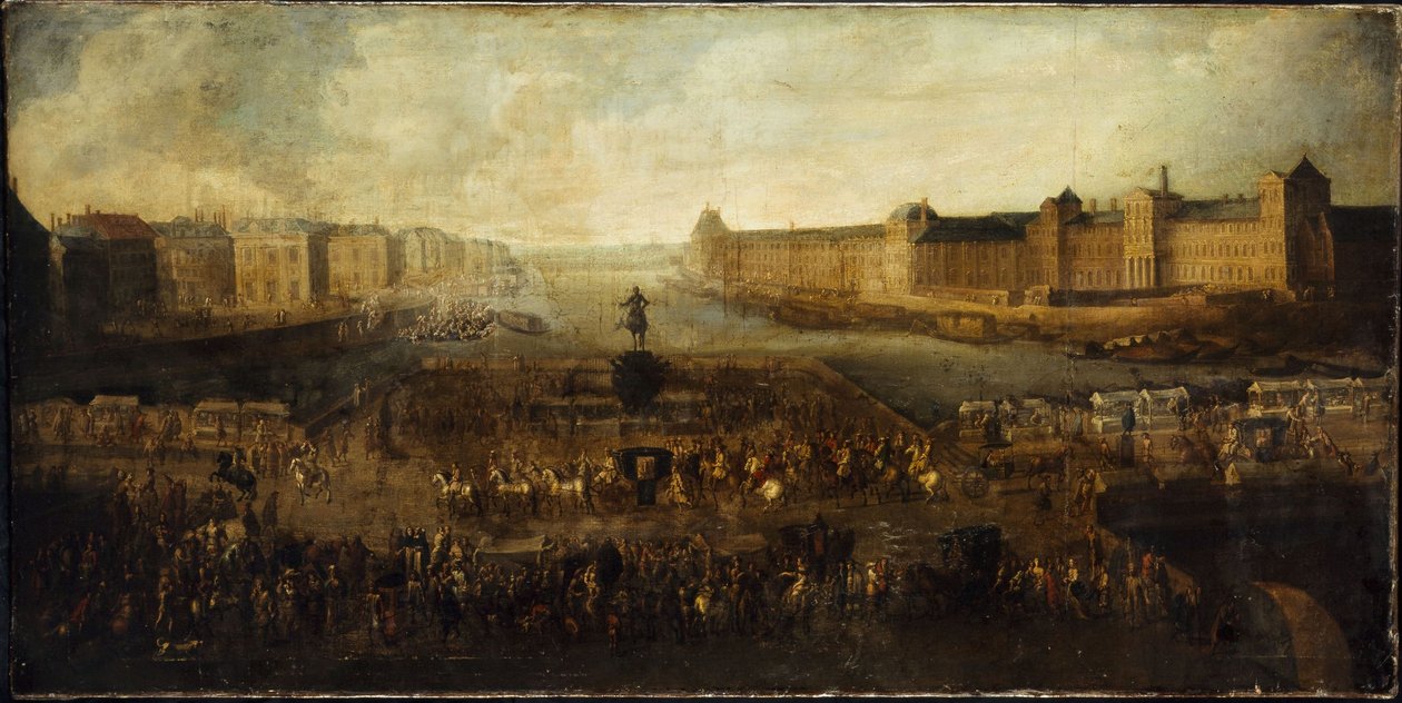 Pont-Neuf, nähtynä Place Dauphine -aukion sisäänkäynniltä, Quai Malaquais