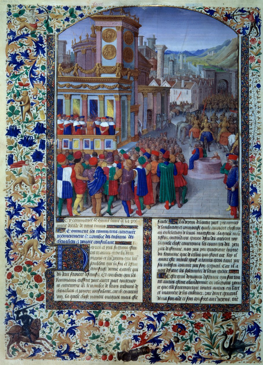 Roomalaiset valmistelevat Veiesin istuinta vuonna 396 eKr. Miniatyyri "" Histoire romainesta" (Ad urbe condita), kirjoittaja Tite Live (59 eKr.-17 jKr.) (Titus Livius), kääntäjä Pierre Bessuire 1450-1500 Paris, BN tekijältä Unknown artist