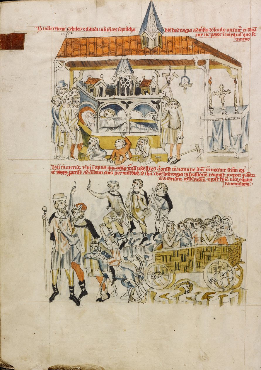 Sairaat, rampat ja rampat rukoilevat Pyhän Hedvigin haudalla; ihmiset tulevat käymään Pyhän Hedvigin haudalla. tekijältä Unknown artist