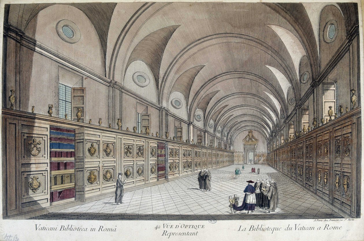 Vatikaanin Bibliotheque (Apostolinen Bibliotheque) Roomassa, kaiverrus tekijältä Unknown artist