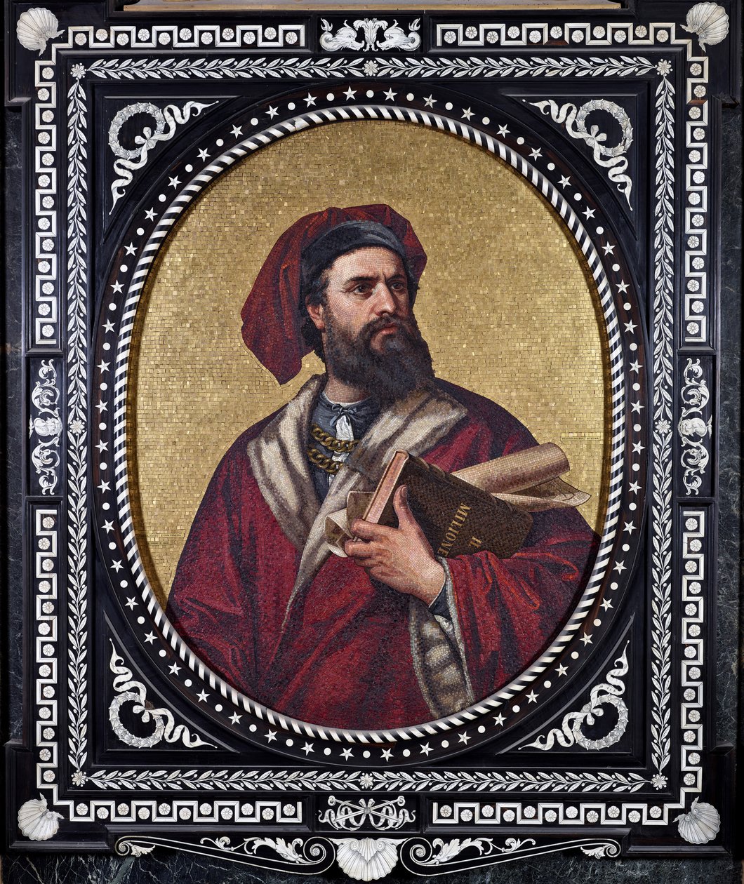 Venetsialainen tutkimusmatkailija Marco Polo pitää kainalossaan teosta "Ihmeiden kirja", joka seuraa matkojaan tekijältä Unknown artist