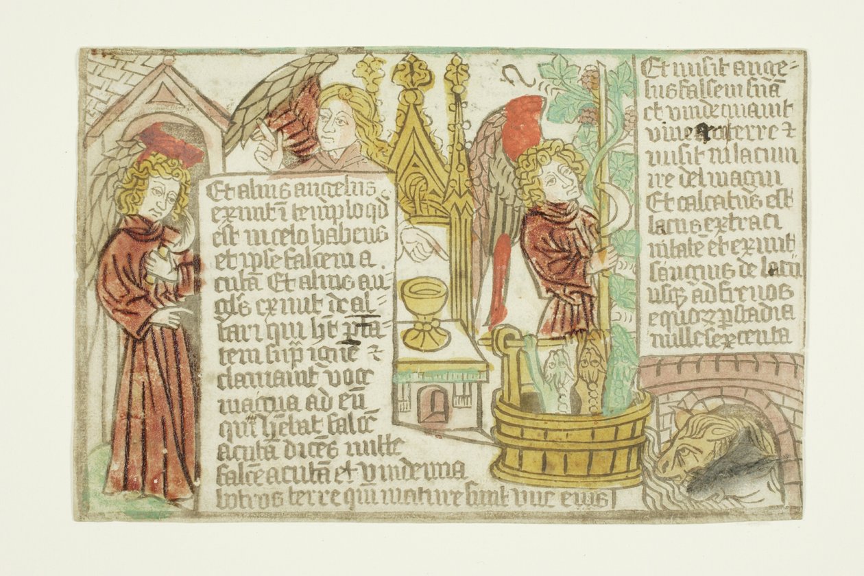 Viinirypäleiden vuosikerta, teoksesta Blockbook Apocalypse (Maailmanloppu) tekijältä Unknown artist