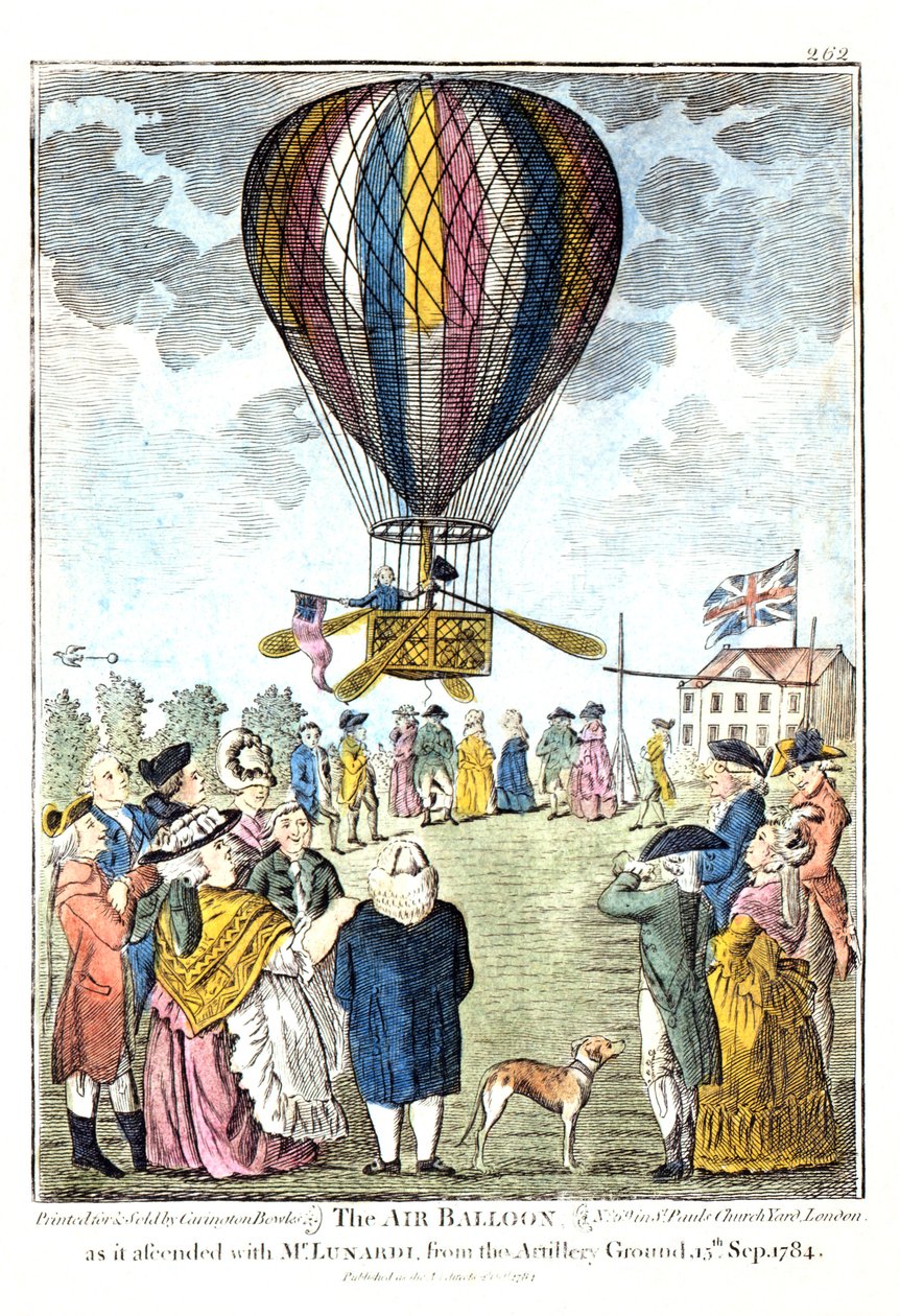 "Ilmapallo nousi herra Lunardin kanssa tykistöalueelta, 15. syyskuuta 1784 tekijältä Unknown artist