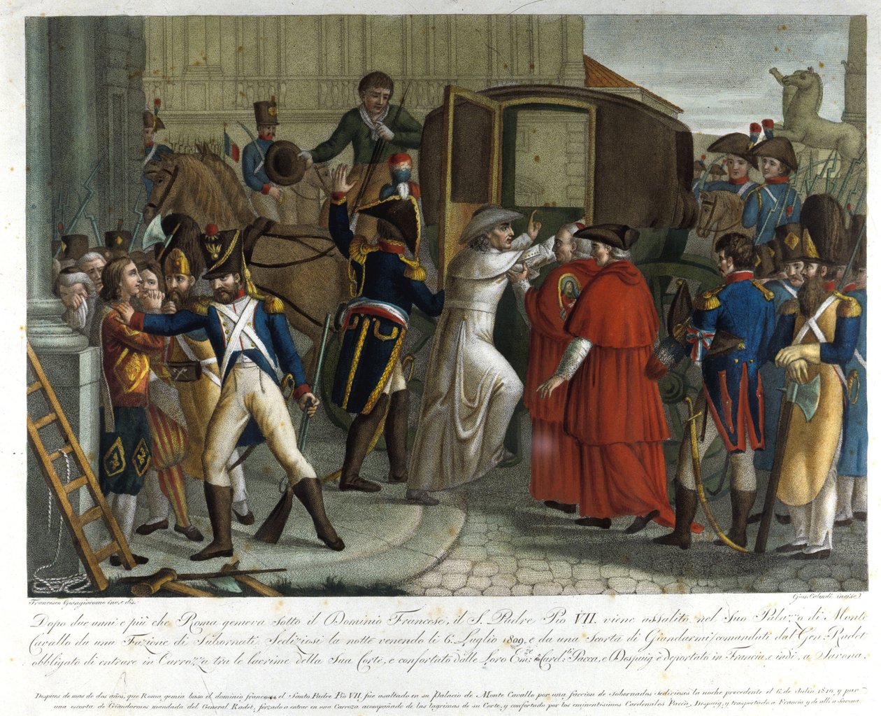 Pius VII:n (1742 - 1823) pidätys Savonassa vuonna 1809. tekijältä Unknown artist