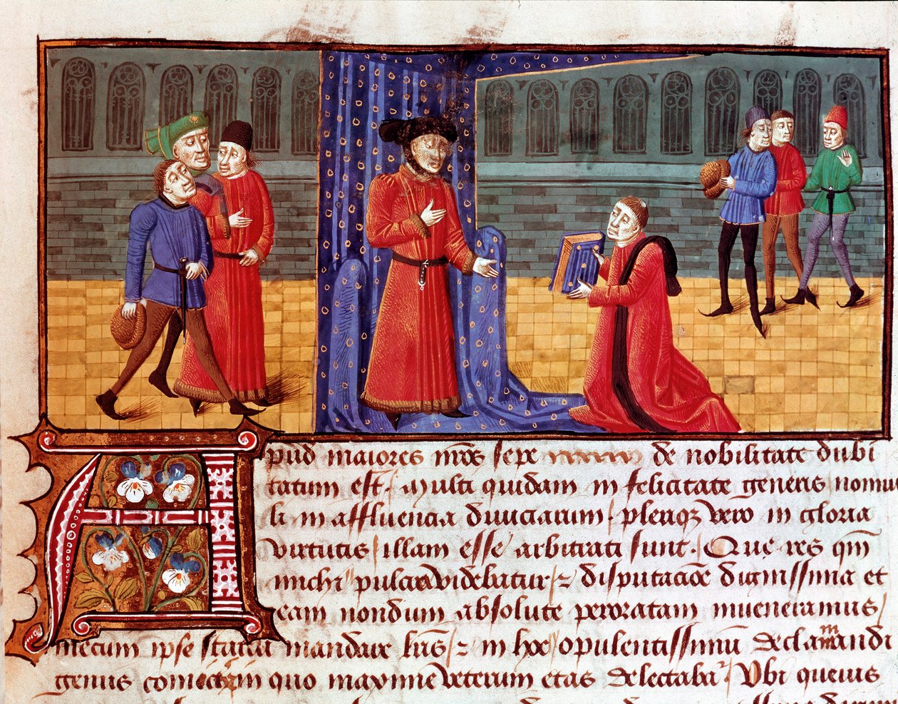 Kirjoittaja esittelee Jacques Legrandin (Legrant) (1365-1415) teoksensa Sivu otettu "" Sophilogium -kirjasta" (Archiloge Sophie. Hyvän käytännön kirja) 1400- tai 1500-luvun Torre do Tombo, Lissabon tekijältä Unknown artist