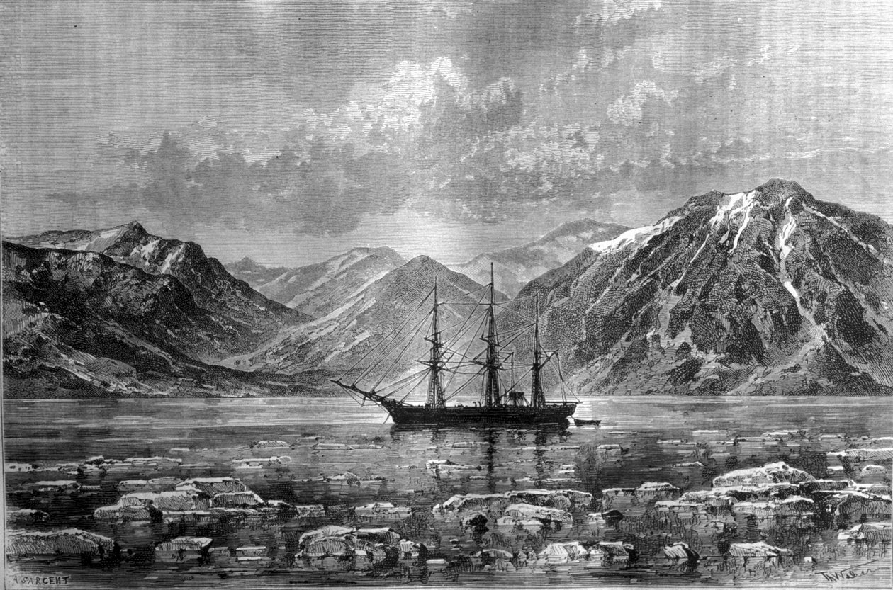 Nils Adolf Erikin (Eric) paroni Nordenskjoldin (Nordenskiold) (1832-1901) vene, ”Vega”, Konyambaylla. Kaiverrus noin 1880. tekijältä Unknown artist
