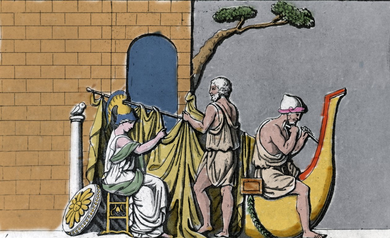 Argo-laivan rakentaminen Minervan avustamana Dodonen tammien pyhällä puulla. tekijältä Unknown artist
