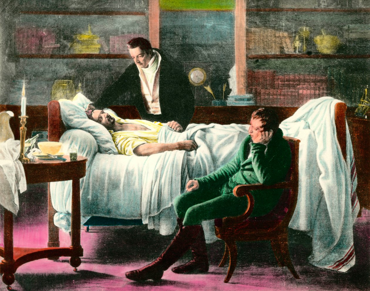 Ranskalaisen lääkärin Francois Xavier Bichatin (1771-1802) kuolema. Kuva 1800-luvulta. Yksityinen kokoelma tekijältä Unknown artist