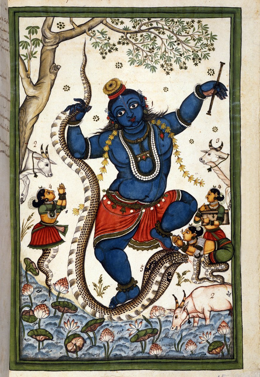 Brahmalaisen triadin Vishnu Pagen jumaluus Stefano Nivibus Cardeiran käsikirjoituksesta (ms. 8300) "Mogolin historia" (Moghul tai Moghol). 1700-luvulla. Bibloteca marciana, Venetsia tekijältä Unknown artist